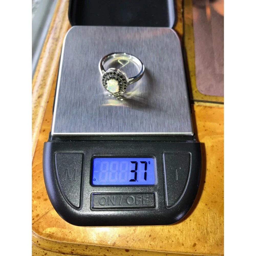Natural Ethiopian Opal Black Spinel Sterling Silver Ring Size 6.75